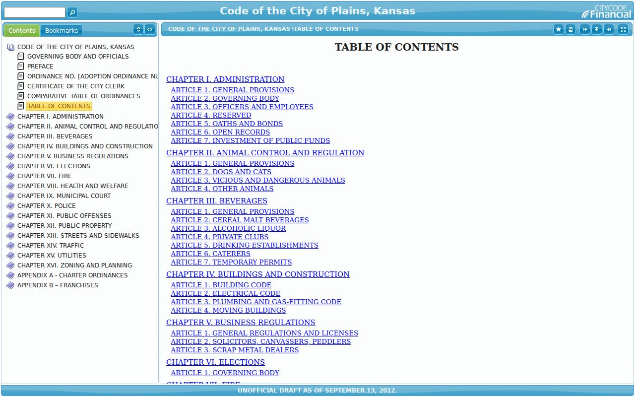 Plains court records source listing the Municipal Court and traffic code chapters