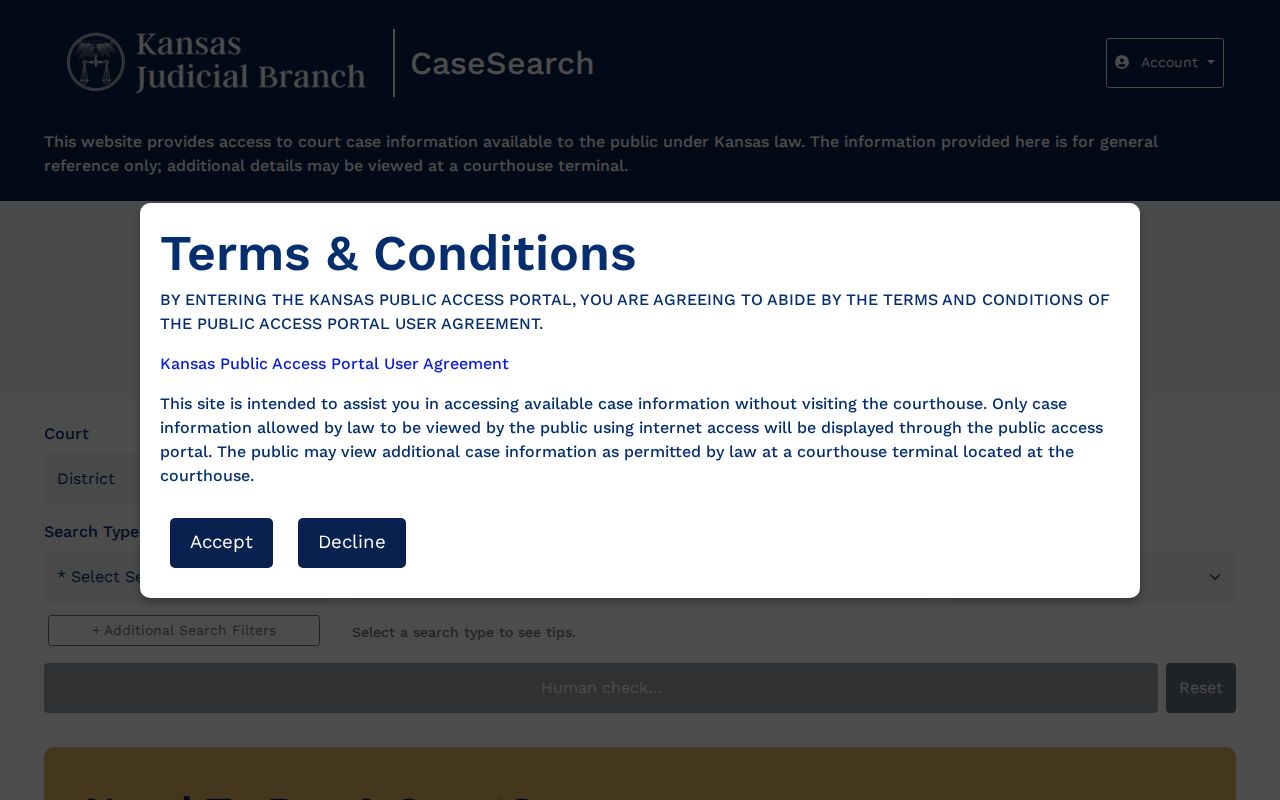 Meade County docket search fields in official Kansas CaseSearch