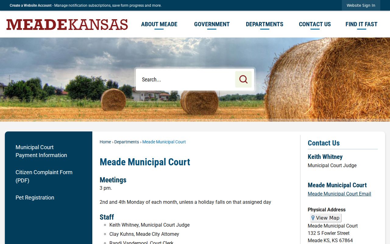 Meade County traffic court records source with municipal courtroom address and schedule